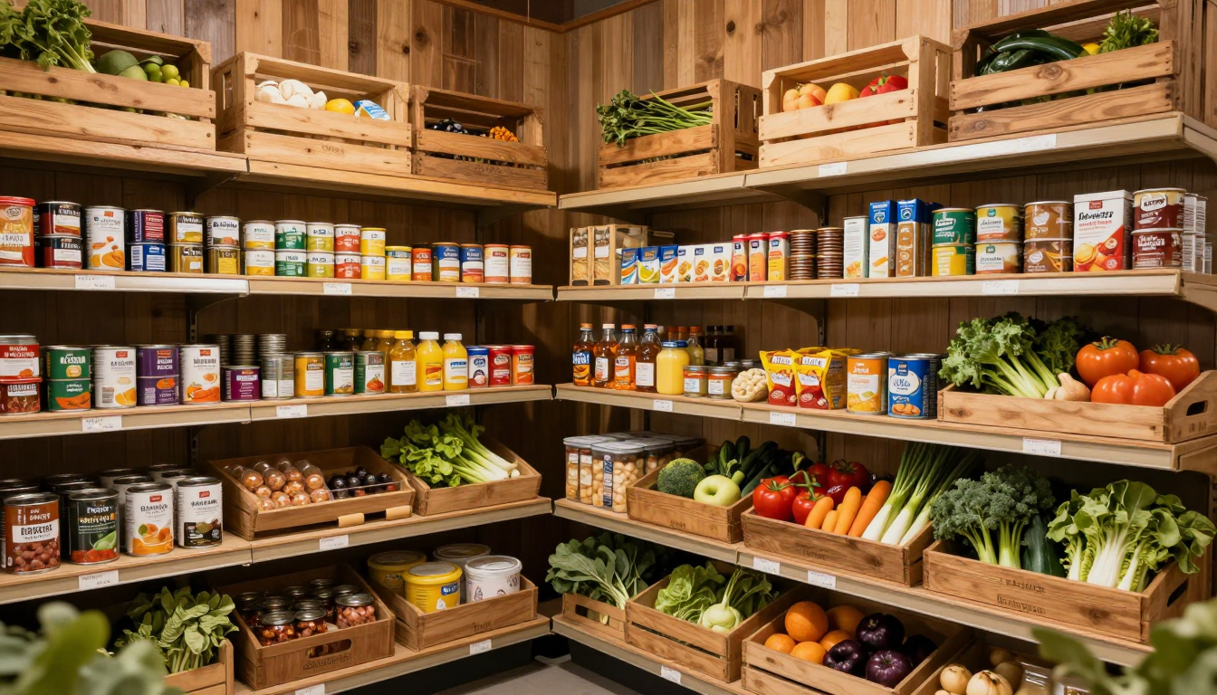 Stocked shelves at the Mulliken Area Food Pantry